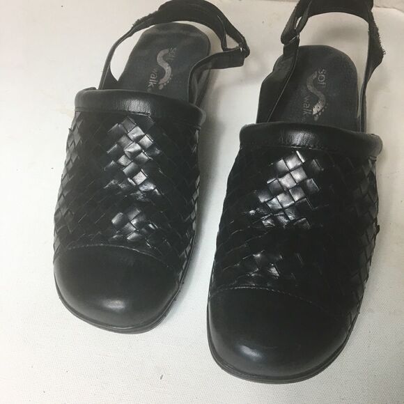 Soft walk black woven leather strap sandals SZ8.5 - Picture 2 of 8